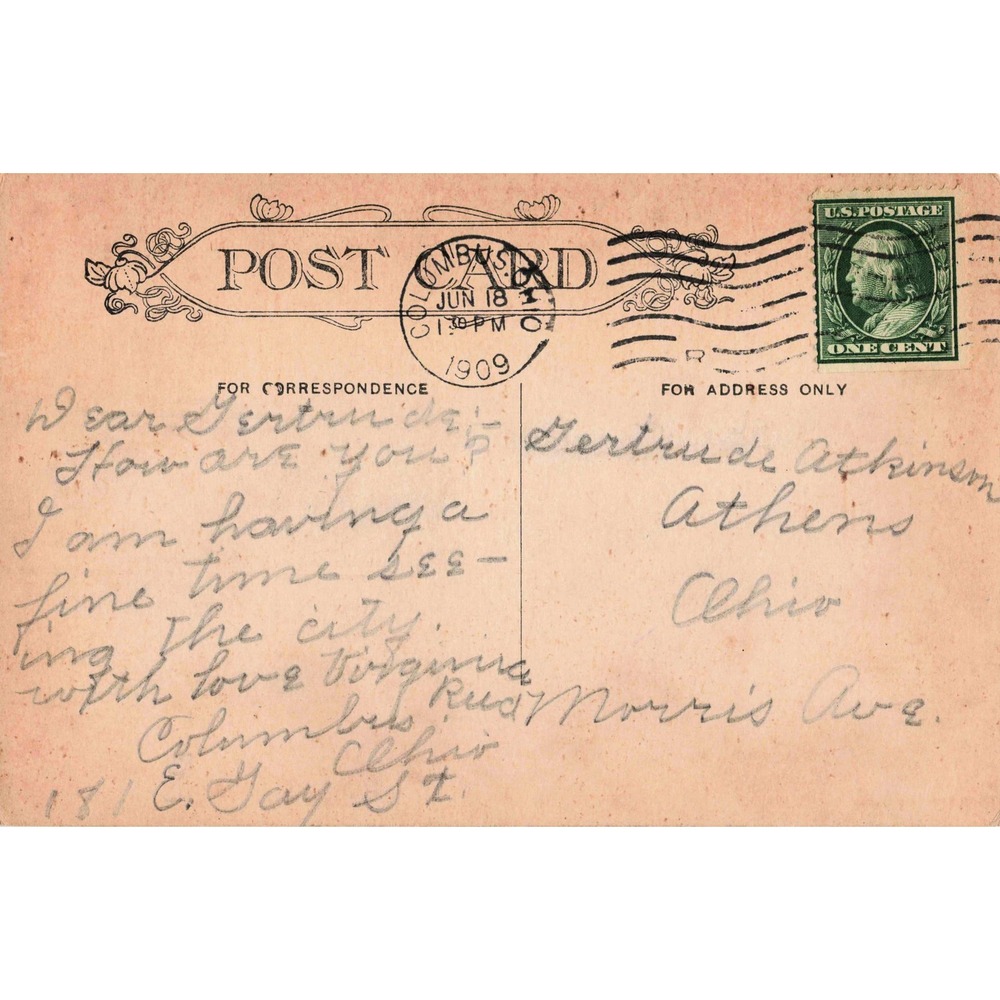 Columbus Ohio OH Union Station Depot Postcard 1909 Trolley Streetcar Carriage - Picture 2 of 2